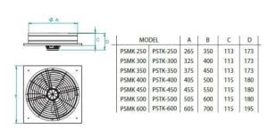PSMK Kare Kasa Metal Pervaneli Aksiyal Aspiatör (Monofaze)