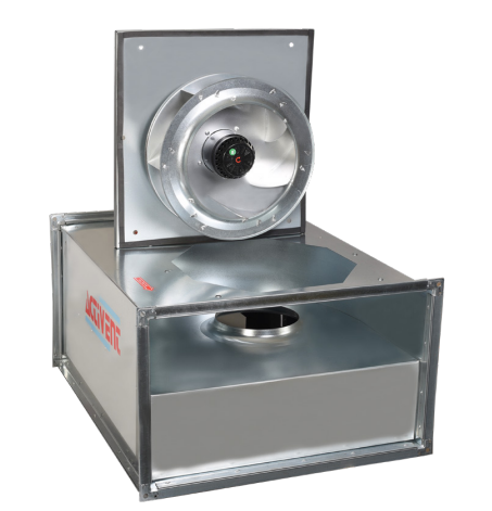 Ventilator KTDF me motor me kanal drejtkëndor, me rotor të jashtëm të lakuar prapa dhe me tehe të rralla