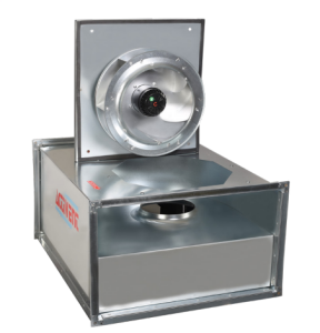 Ventilator KTDF me motor me kanal drejtkëndor, me rotor të jashtëm të lakuar prapa dhe me tehe të rralla