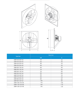 ADMP 4 Kanatlı Metal Pervaneli Kare Çerçeveli Aksiyal Fan